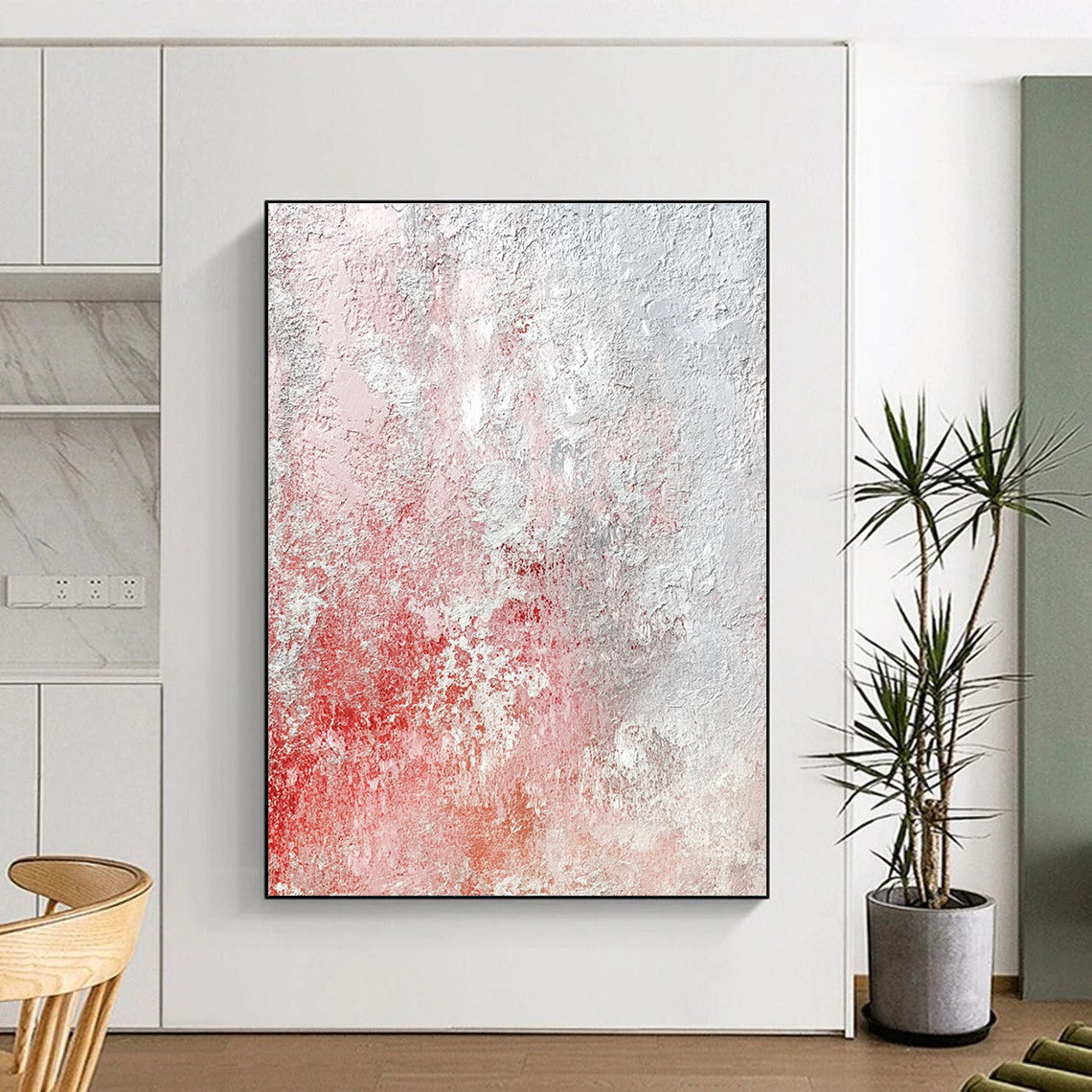 Red and Gray Textured Abstract Painting with Edgy Nuance WINK281