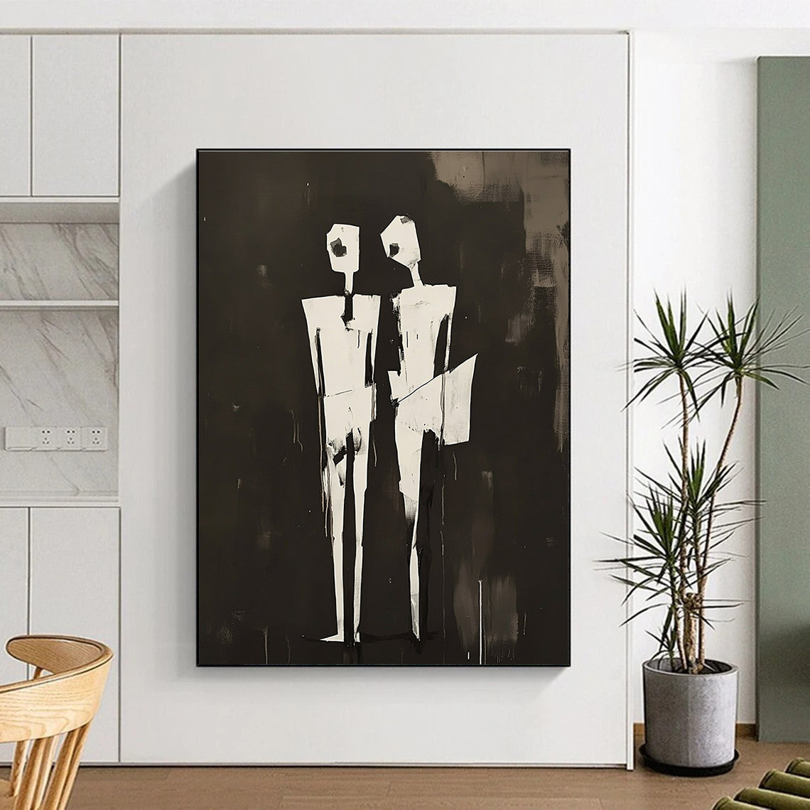 Black and White Figures Conceptual Abstract Painting GAB0296