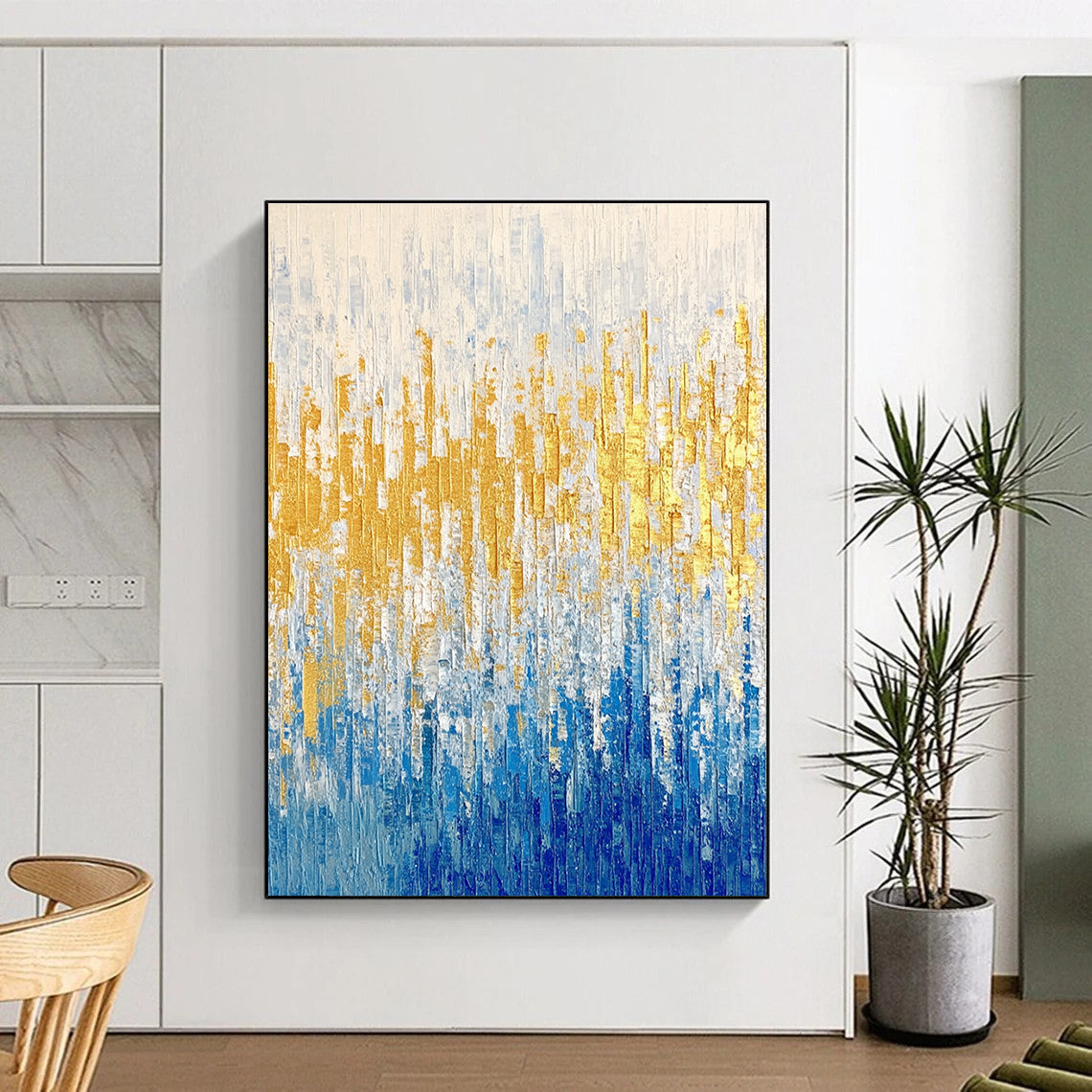 Blue and Gold Strokes - Elegant Abstract Painting GAB0577