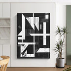 Geometric Black and White Abstract Painting with Structural Intrigue WINK145