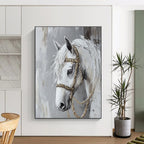 White Horse Portrait Abstract Painting of Equestrian Grace GAB0083