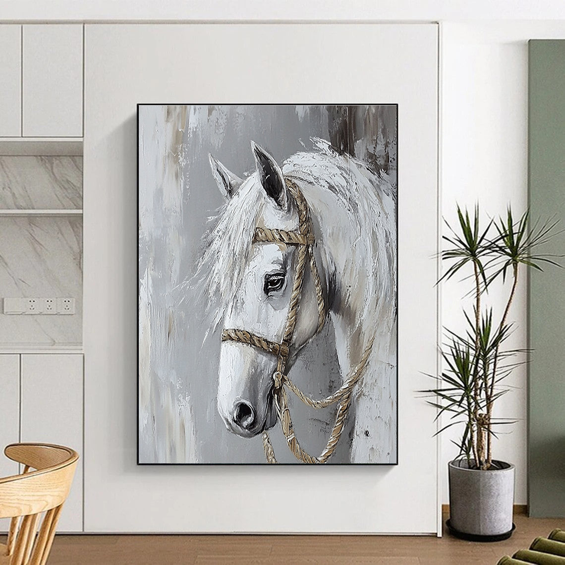 White Horse Portrait Abstract Painting of Equestrian Grace GAB0083
