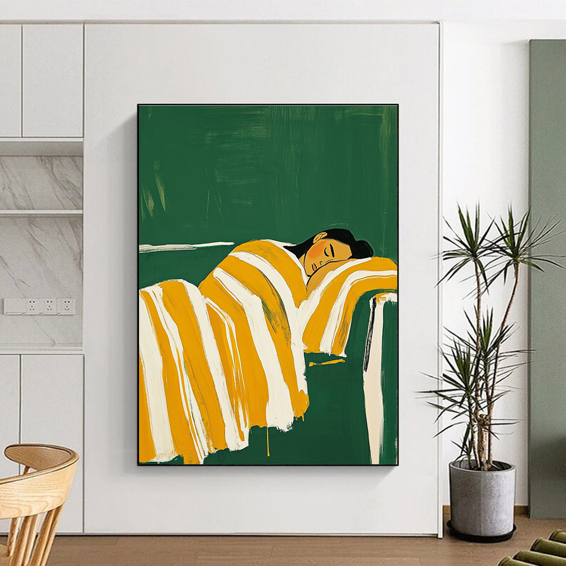 Sleeping Woman in Striped Blanket - Colorful Figurative Abstract Art GAB0426