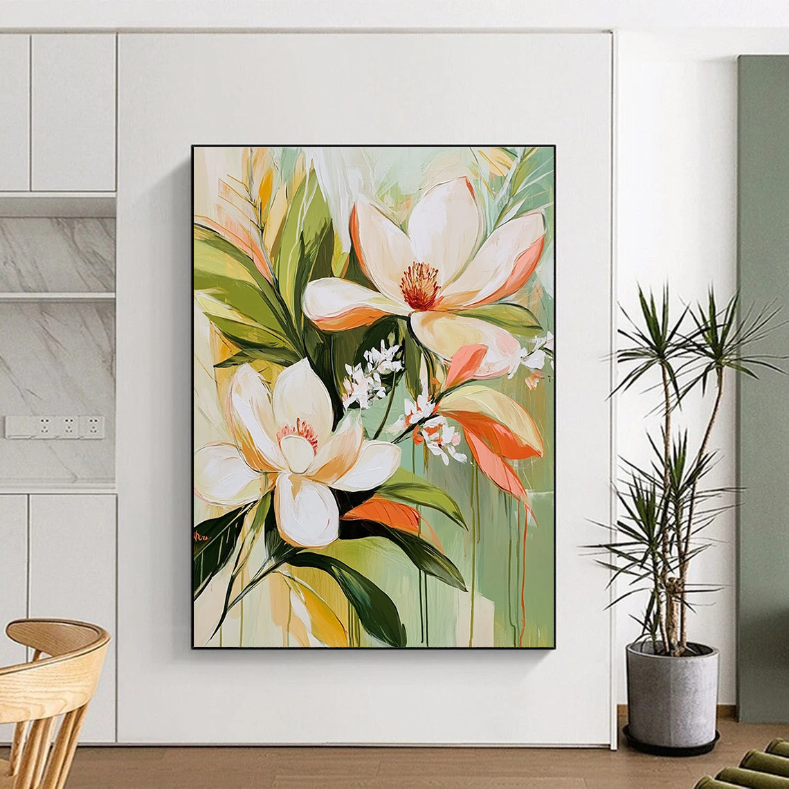 Magnolia Flower Bouquet Elegant Floral Abstract Painting GAB0293