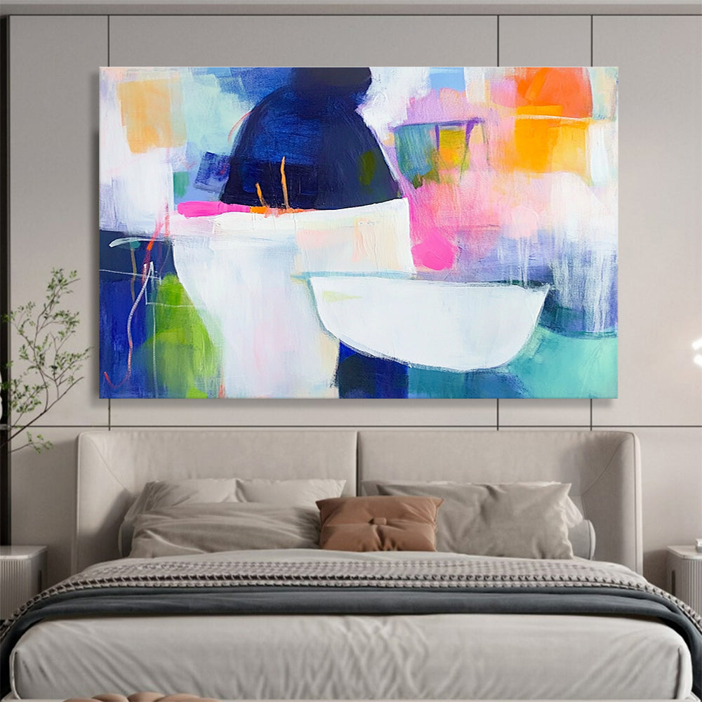 Color Blocked Vessel Abstract Painting with Playful, Minimalist Forms ABS464