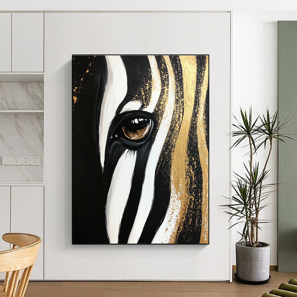 Zebra Eye with Gold Accents Abstract Painting of Wildlife Beauty GAB0081
