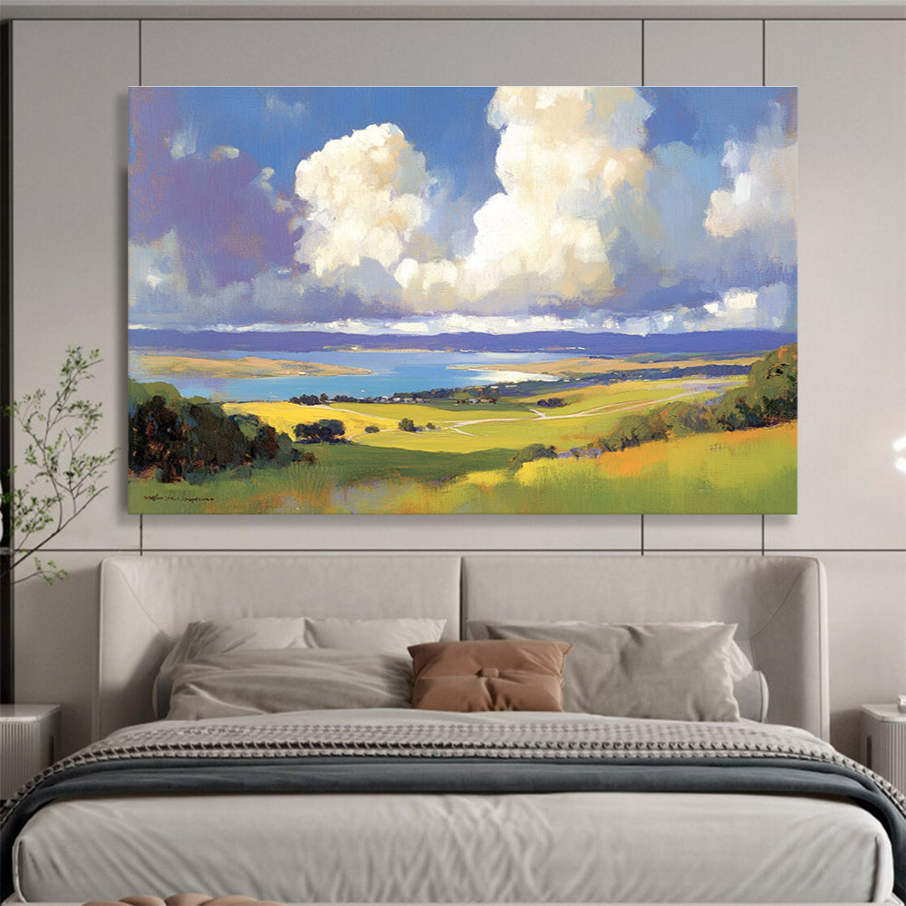 Serene Landscape with Lake and Clouds Abstract Painting ABS581