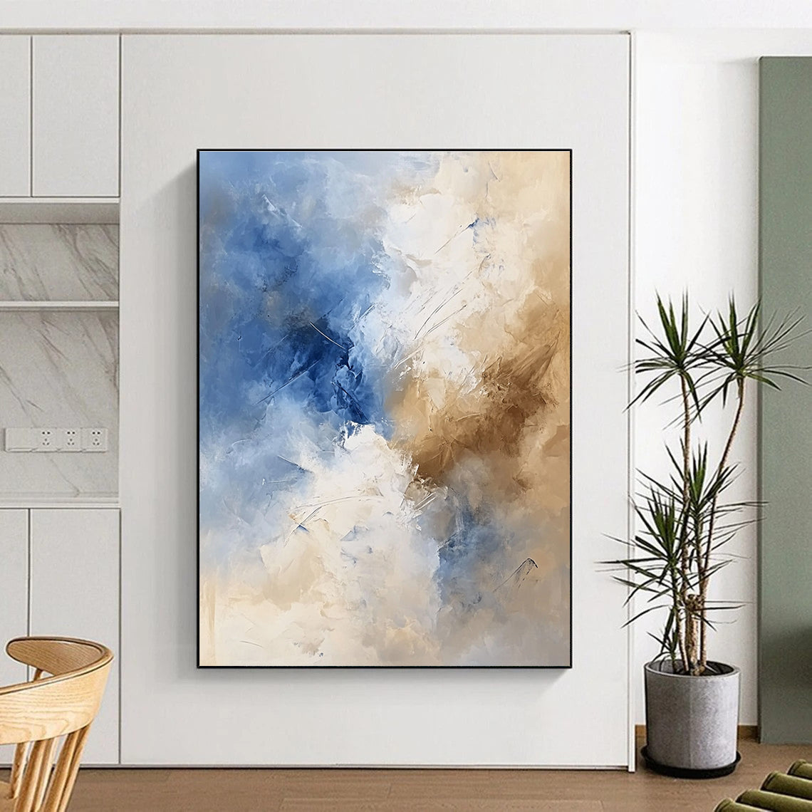 Blue and Beige Soft - Toned Abstract Painting for Serene Bedrooms GAB0880