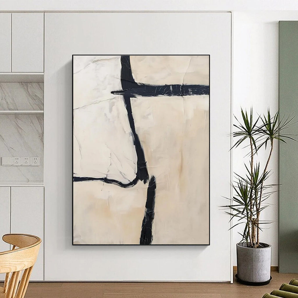 Minimalist Black and White Abstract Painting for Modern Home Offices HENG452