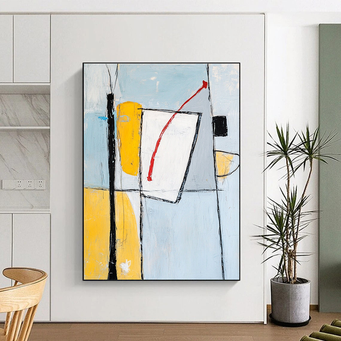 Geometric Contrast Abstract Painting for Creative Workspaces GAB1088