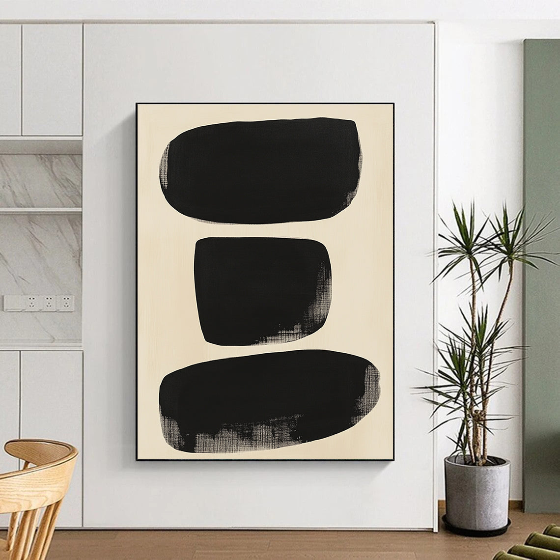 Large Black Forms Abstract Painting with Minimalist Impact WINK189