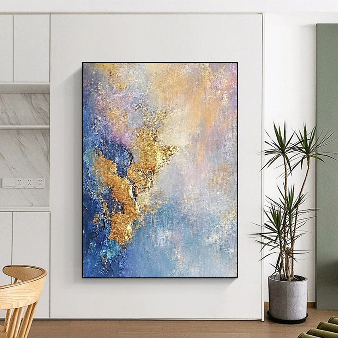 Gold Accented Blue Purple Abstract Painting with Metallic Highlights WINK625