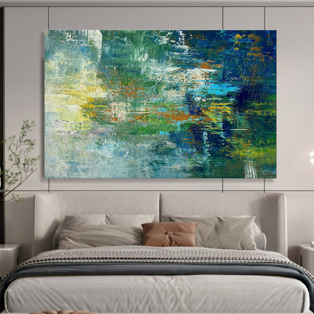 Green and Blue Abstract Mosaic Painting for Eco - Friendly Cafes YHT353
