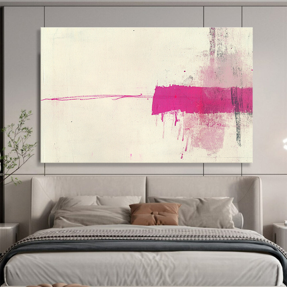 Minimalist Pink Strokes Artwork for Modern Spaces, Exploring Simplicity and Visual Tension Abstract Painting ABS141