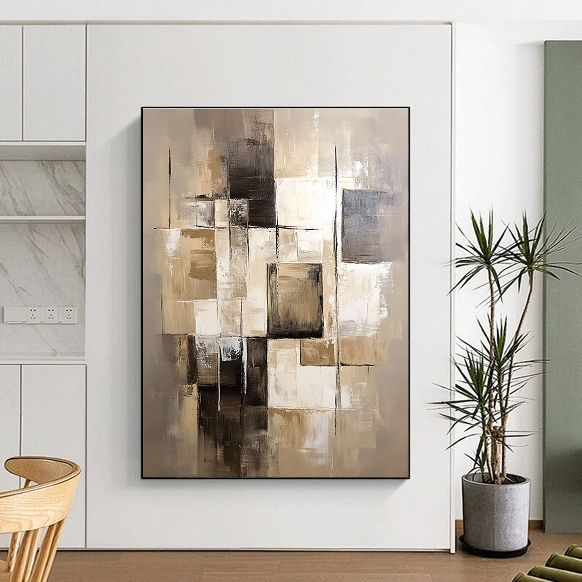 Beige - Toned Abstract Painting with Layered Squares WINK859