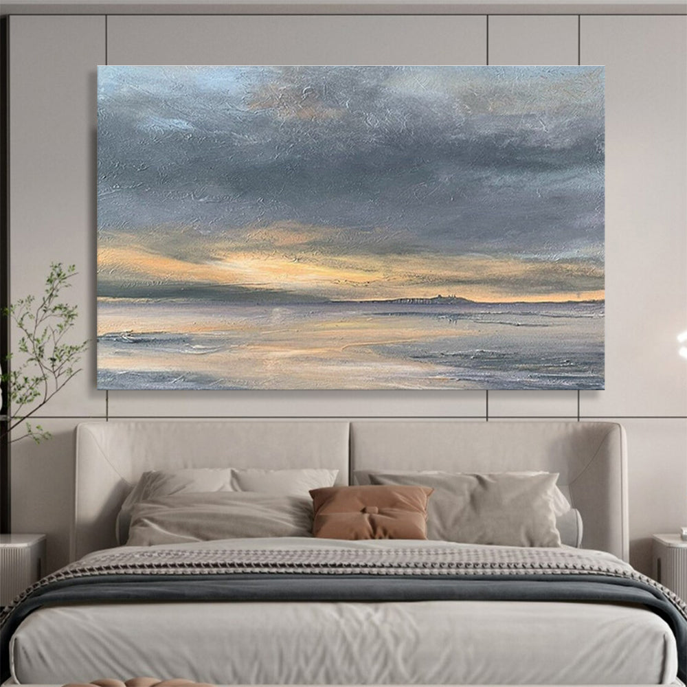 Sunset Over Coastal Horizon Landscape Abstract Painting for Art - Lovers’ Homes YHT022