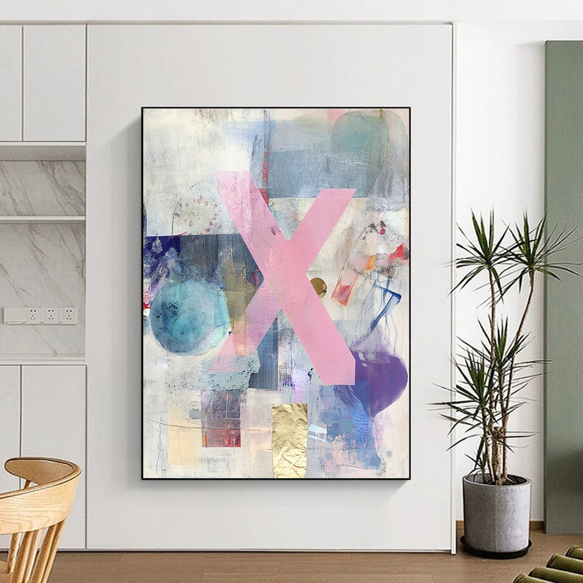 Pink X Collage Abstract Painting with Bold Statement WINK077