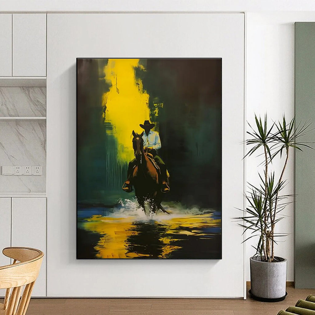 Cowboy on Horseback Abstract Painting for Rustic - Chic Lodges HENG104