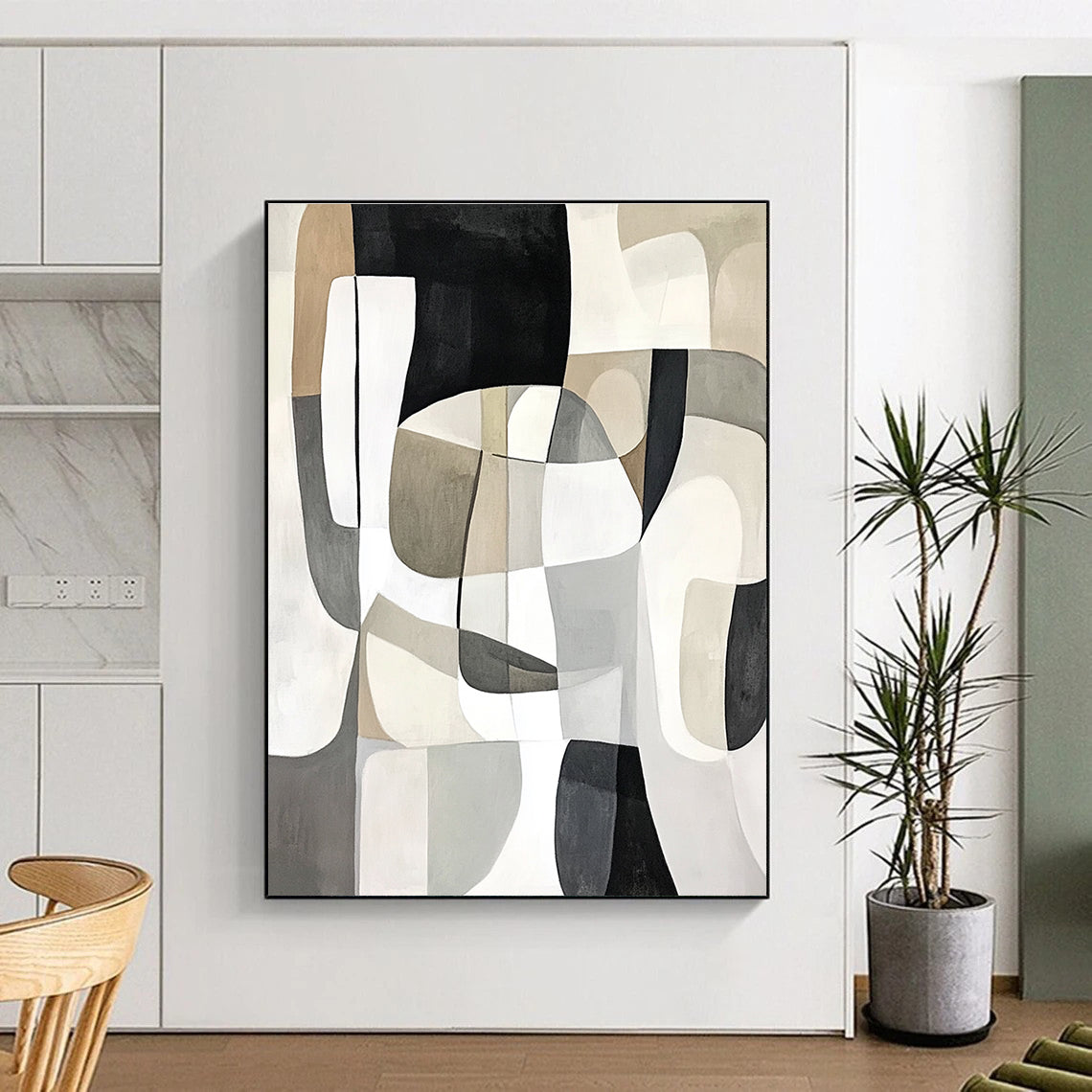 Soft - Hued Geometric Interplay Abstract Painting with Gentle Harmony WINK212