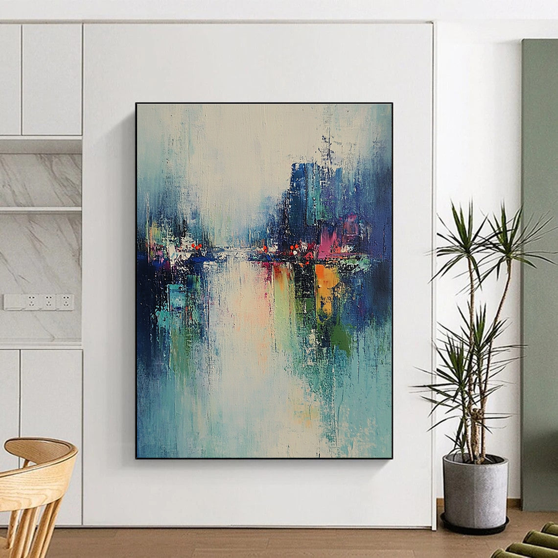 River Cityscape Abstract Painting for Modern - Styled Lofts GAB1044
