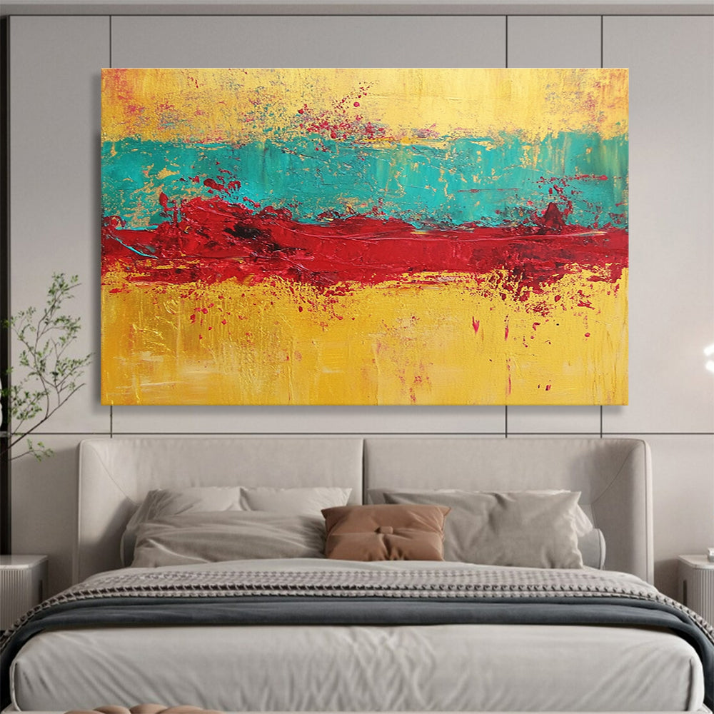 Yellow, Blue, and Red Abstract Painting with Textured Layers ABS428