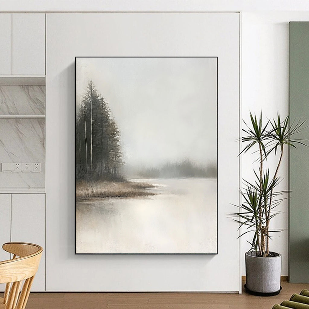 Foggy Forest Lake - Naturalistic Landscape Abstract Art GAB0525