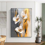 3D Gold Accent Flowers Abstract Painting for Glamorous Dining GAB0765