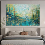 Turquoise and Gold Abstract Forest Painting for Nature - Themed Bookstores YHT357
