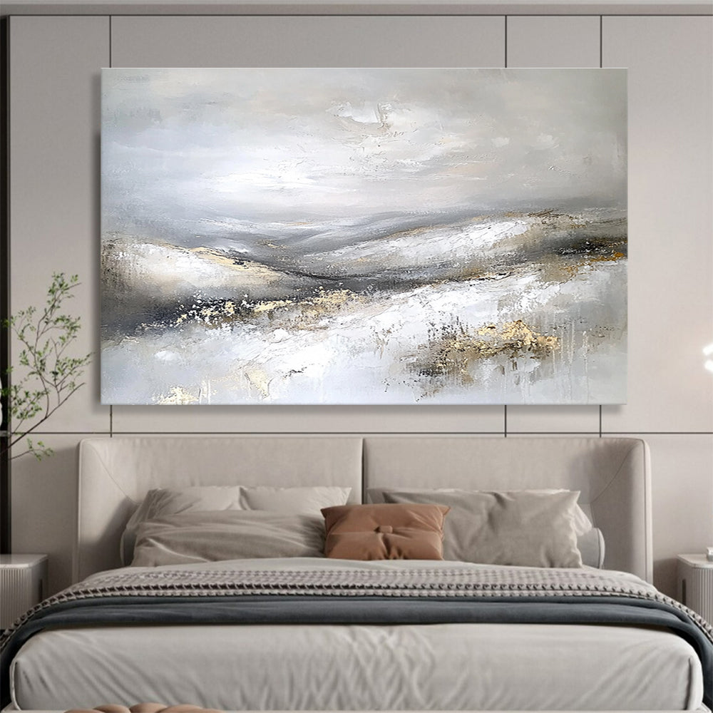 Textured Gray Landscape Abstract Painting with Subtle Gold Accents ABS243