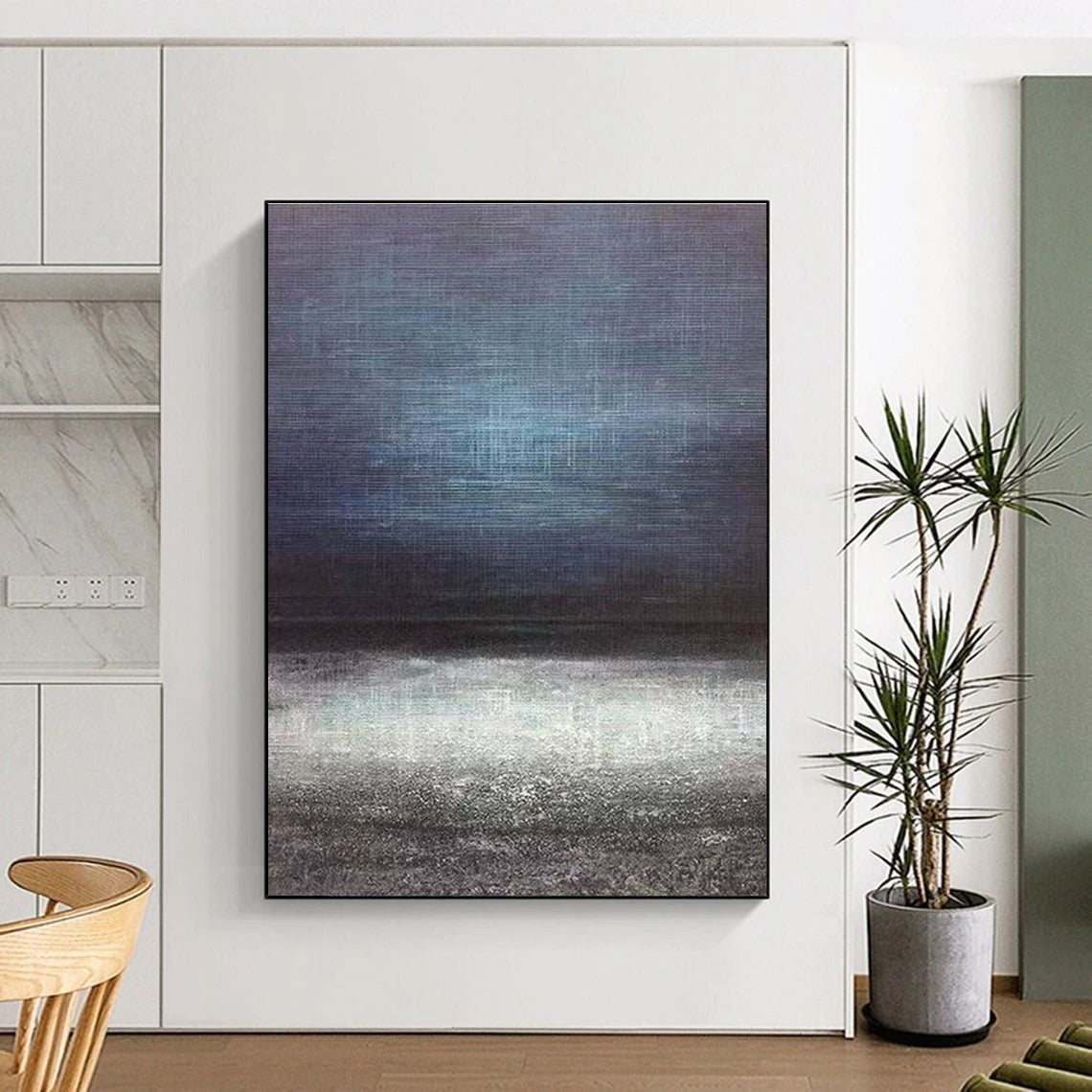 Moody Dark - Light Abstract Horizon Painting for Dramatic Spaces HENG259