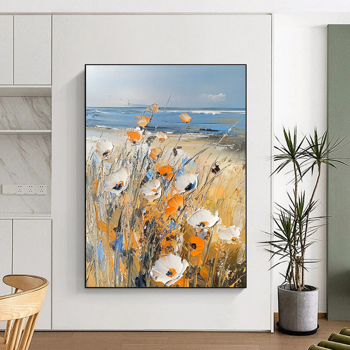 Beach Flowers Serene Abstract Painting for Coastal Homes GAB1415