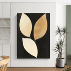 Gold and Beige Leaves Sophisticated Botanical Abstract Painting GAB0295
