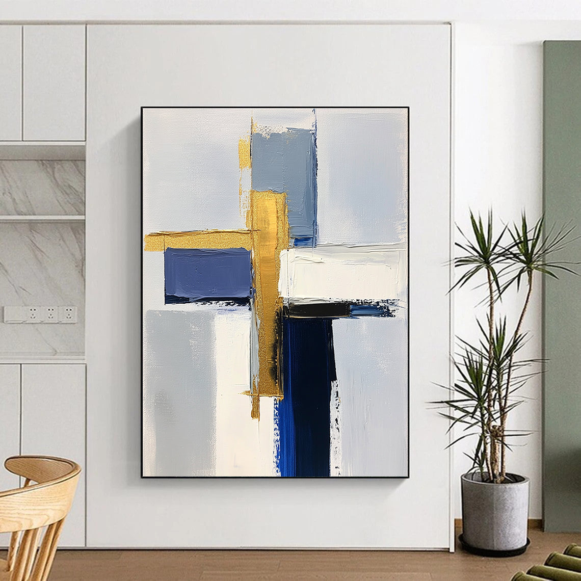 Blue Gold Purple Abstract Painting with Colorful Geometry WINK567