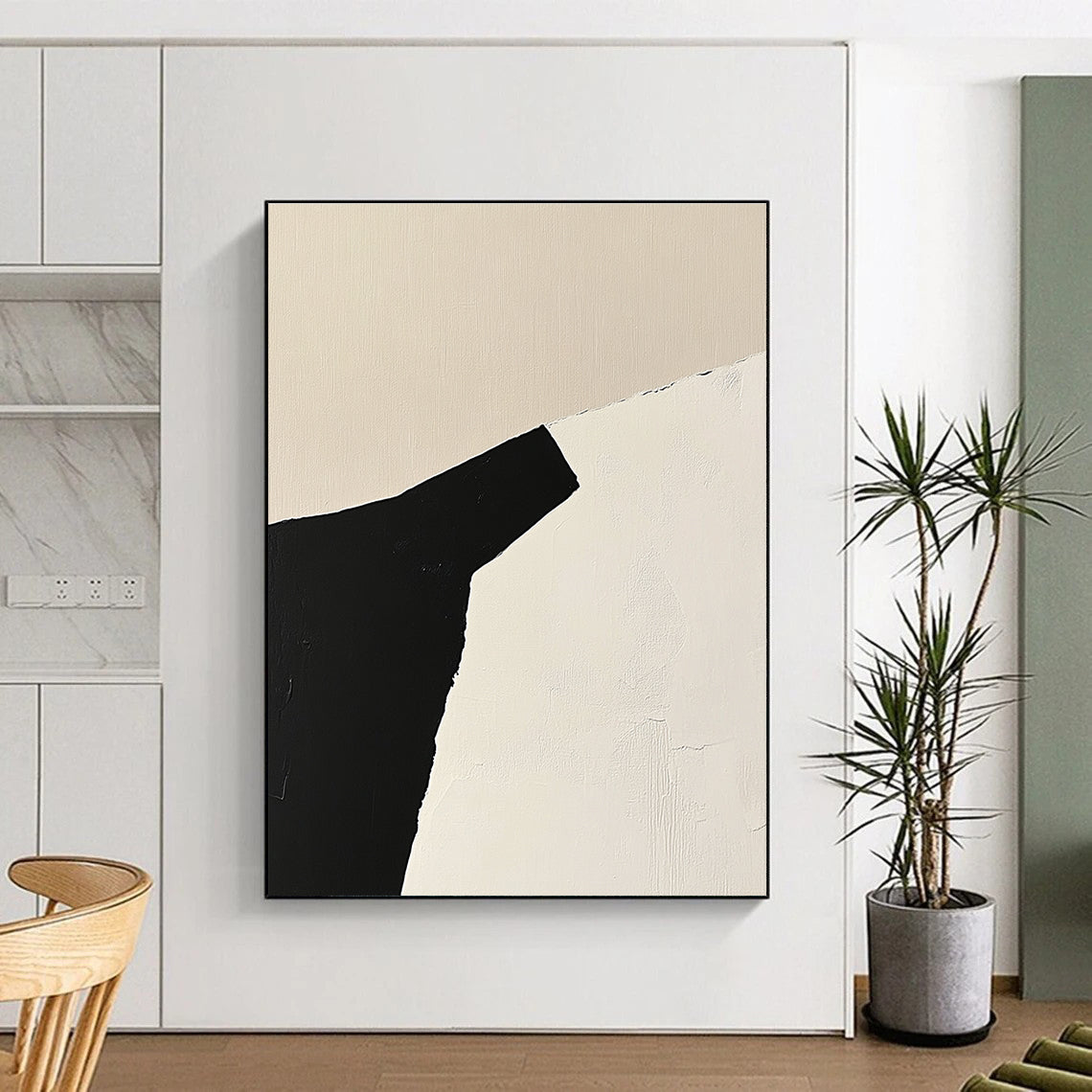 Angular Black and White Form Abstract Painting with Sharp Contrast WINK166