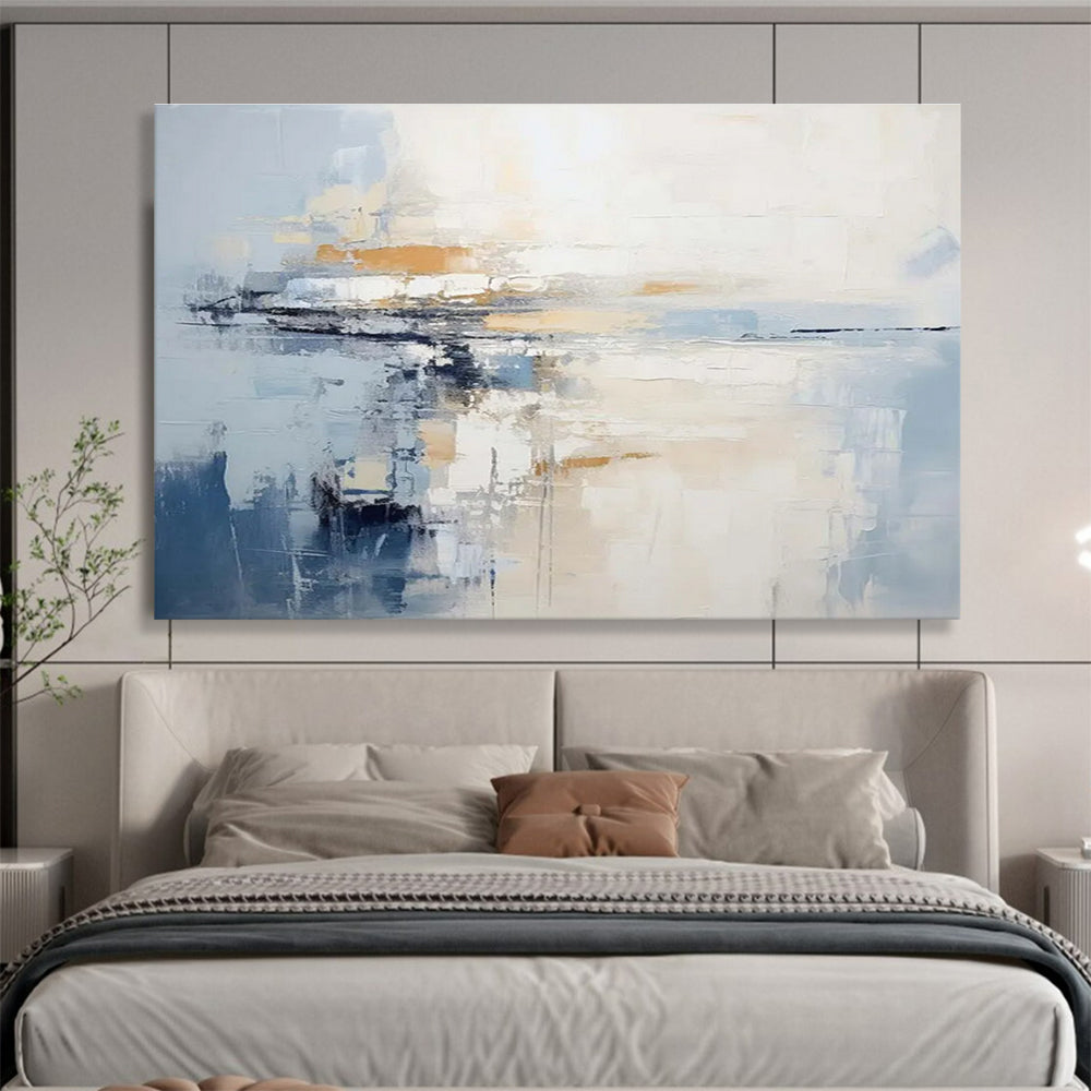 Blue - White Abstract Horizon Painting for Minimalist Spaces YHT089