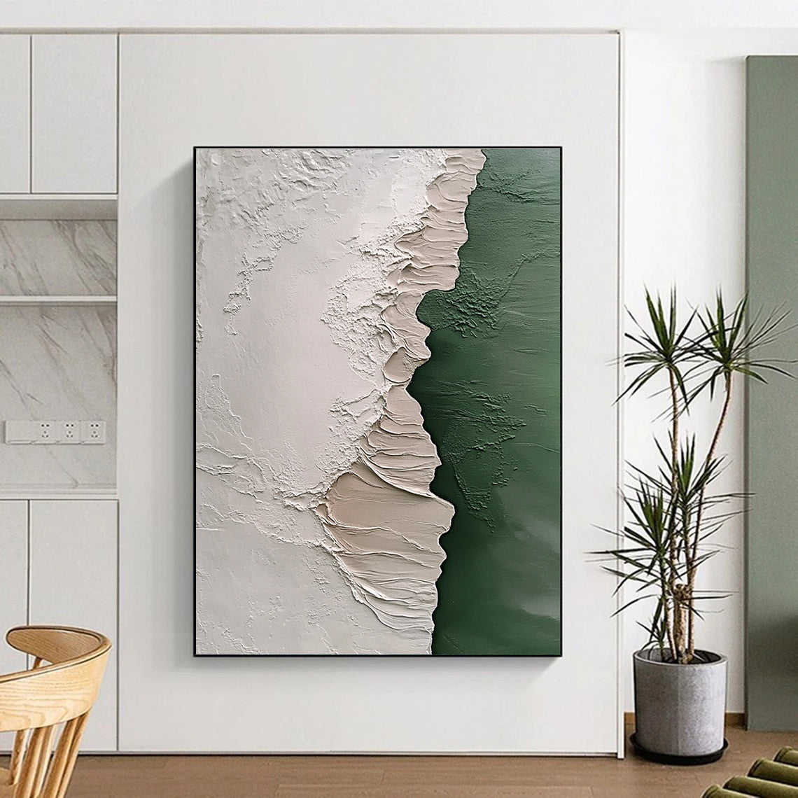 Textured Green and Beige Art - Tactile Abstract Painting GAB0404