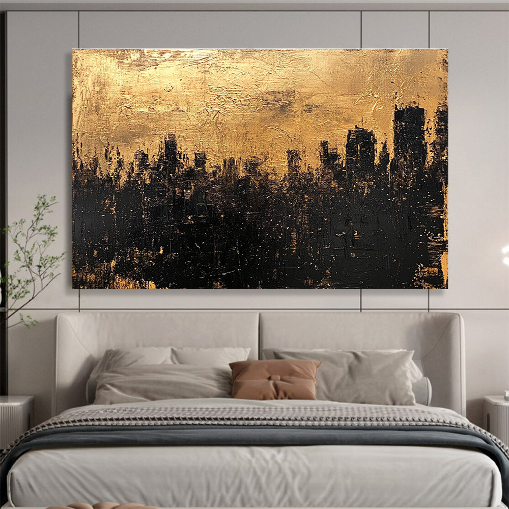 Golden City Silhouette Abstract Painting ABS302