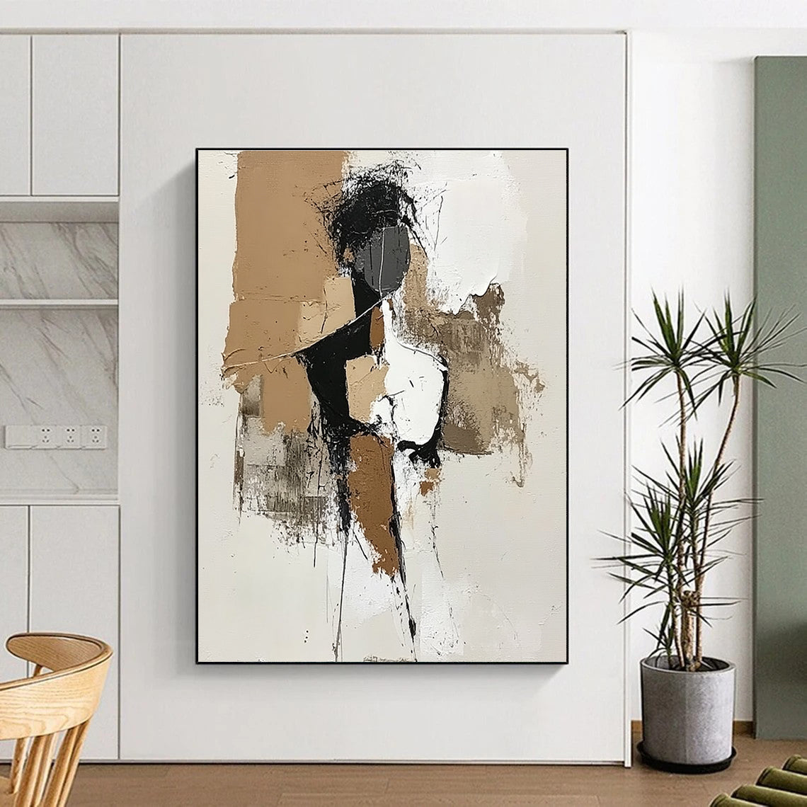 Neutral Tone Figure Abstract Painting for Minimalist Art Studios GAB0852