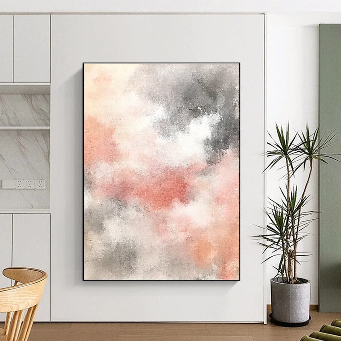 Pink and Gray Clouds Dreamy Abstract Painting for Serene Bedrooms GAB1510