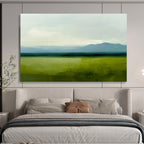 Subtle Green Landscape Painting with Calm Distant Mountains ABS567