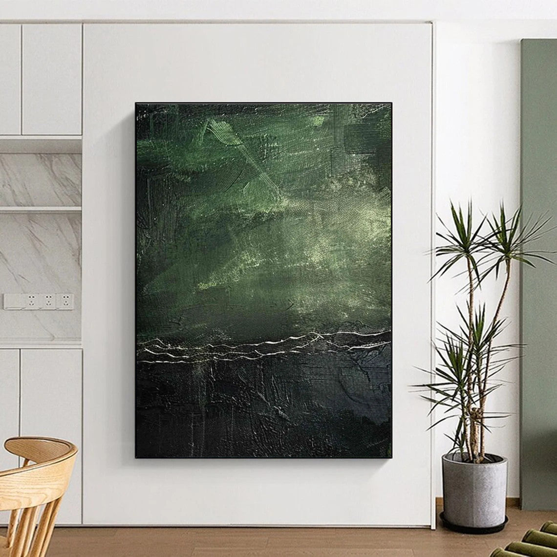 Dark Green Textured Abstract Painting for Sophisticated Lounges HENG493