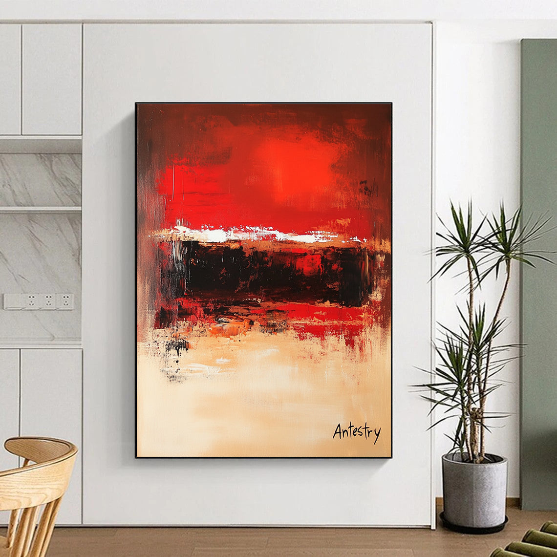 Red - Beige Dynamic Abstract Painting: Bold Strokes for Modern Spaces GAB0954
