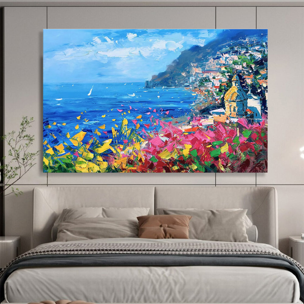 Vibrant Coastal Abstract Painting for Tropical Resort Lobbies YHT429