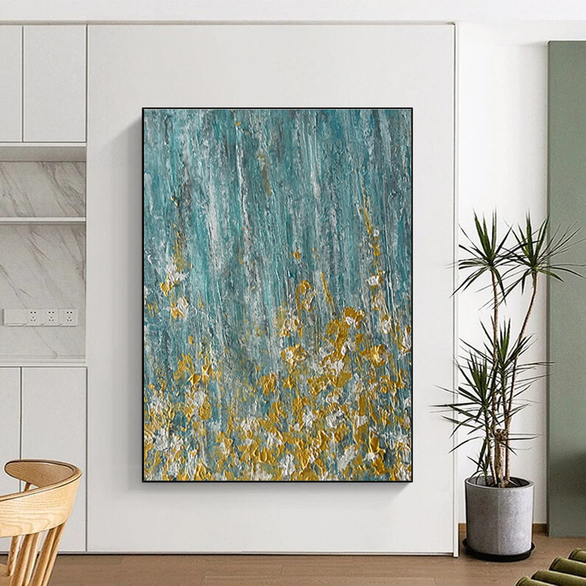 Teal with Gold Flecks Abstract Painting for Luxe Spa Retreats HENG462