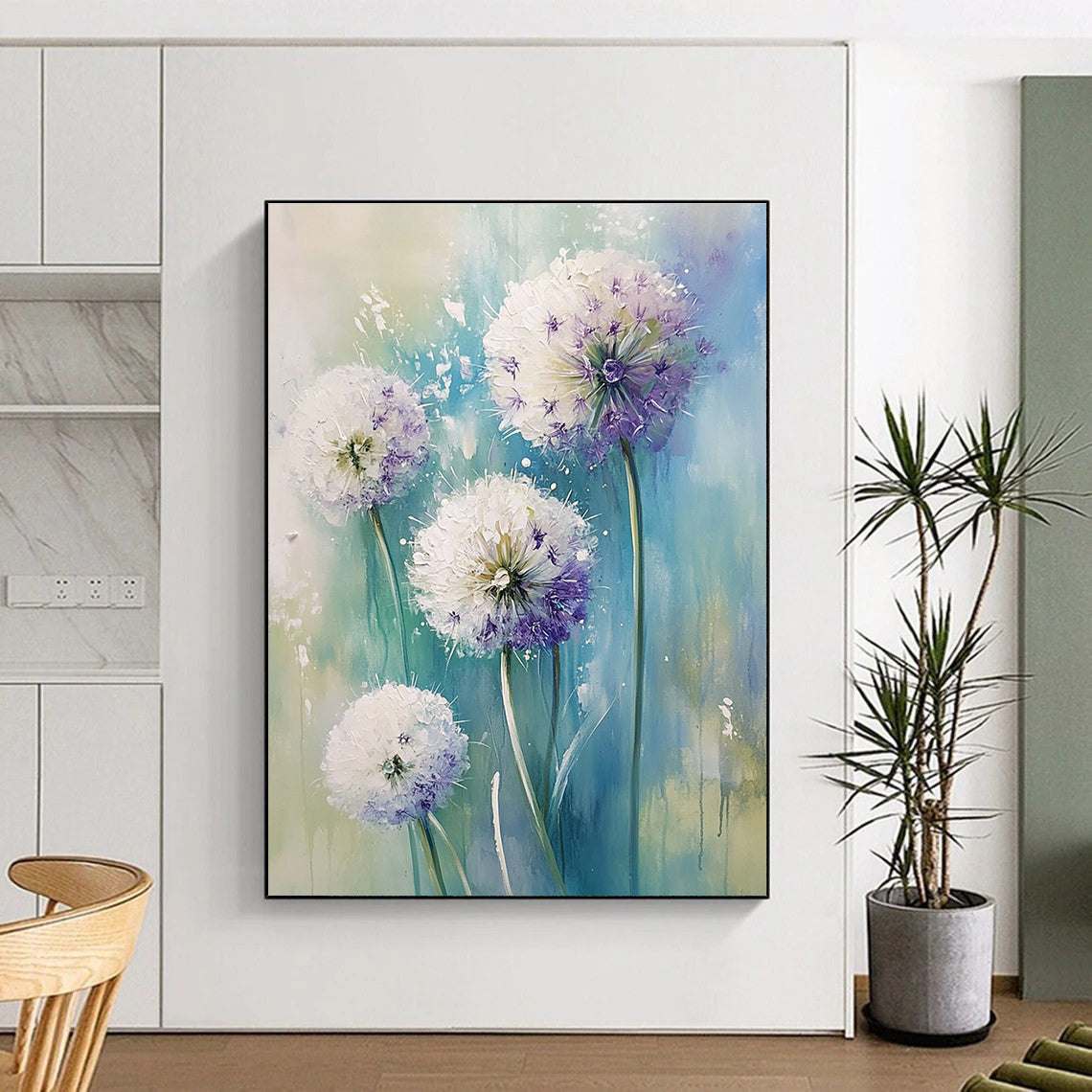 Purple and White Flowers Vibrant Abstract Painting for Bright Kitchens GAB1515
