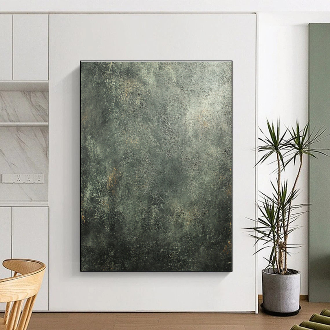Dark Green Textured Abstract Painting with Earthy Depth WINK104