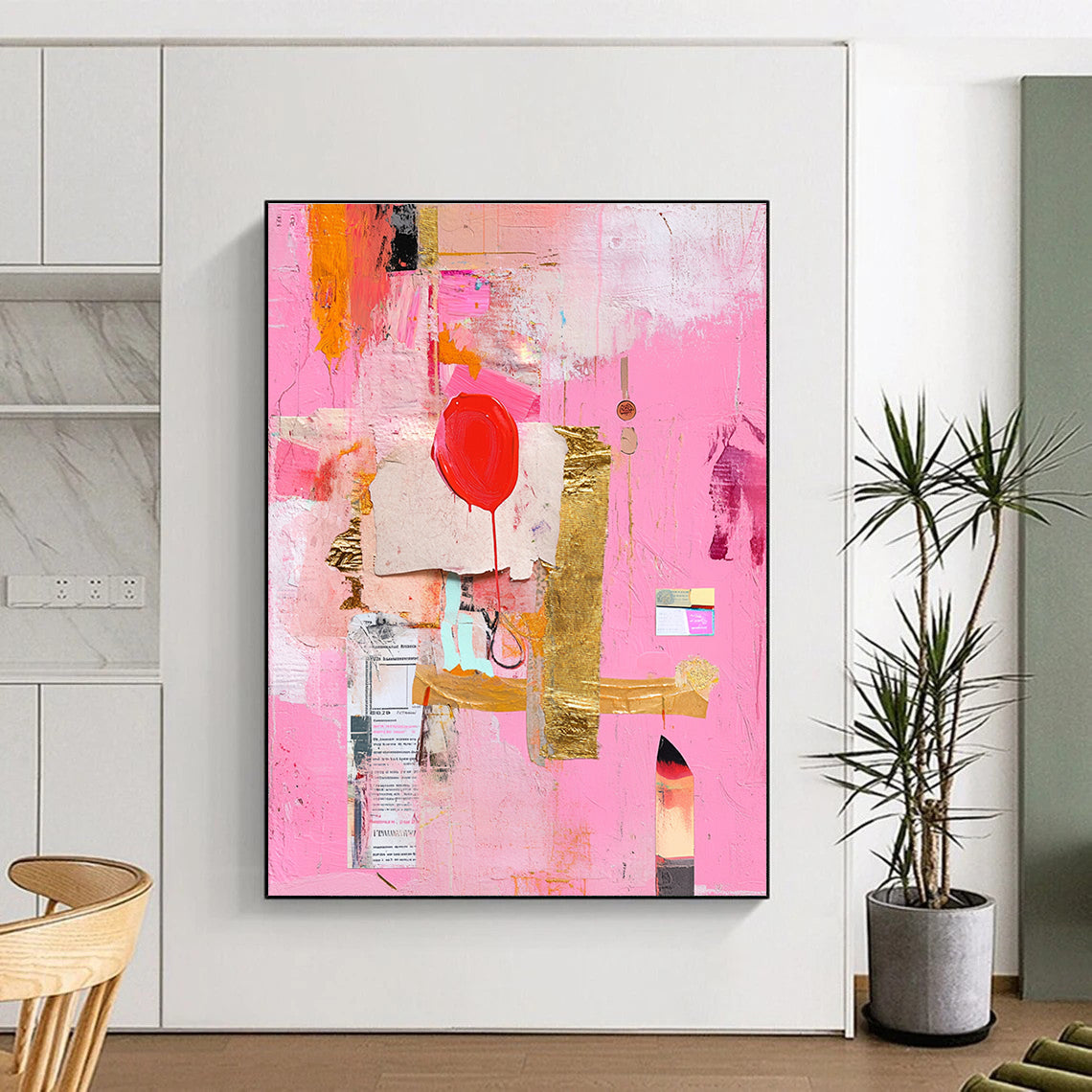 Pink Collage Abstract Painting for Bohemian - Inspired Cafes GAB1202