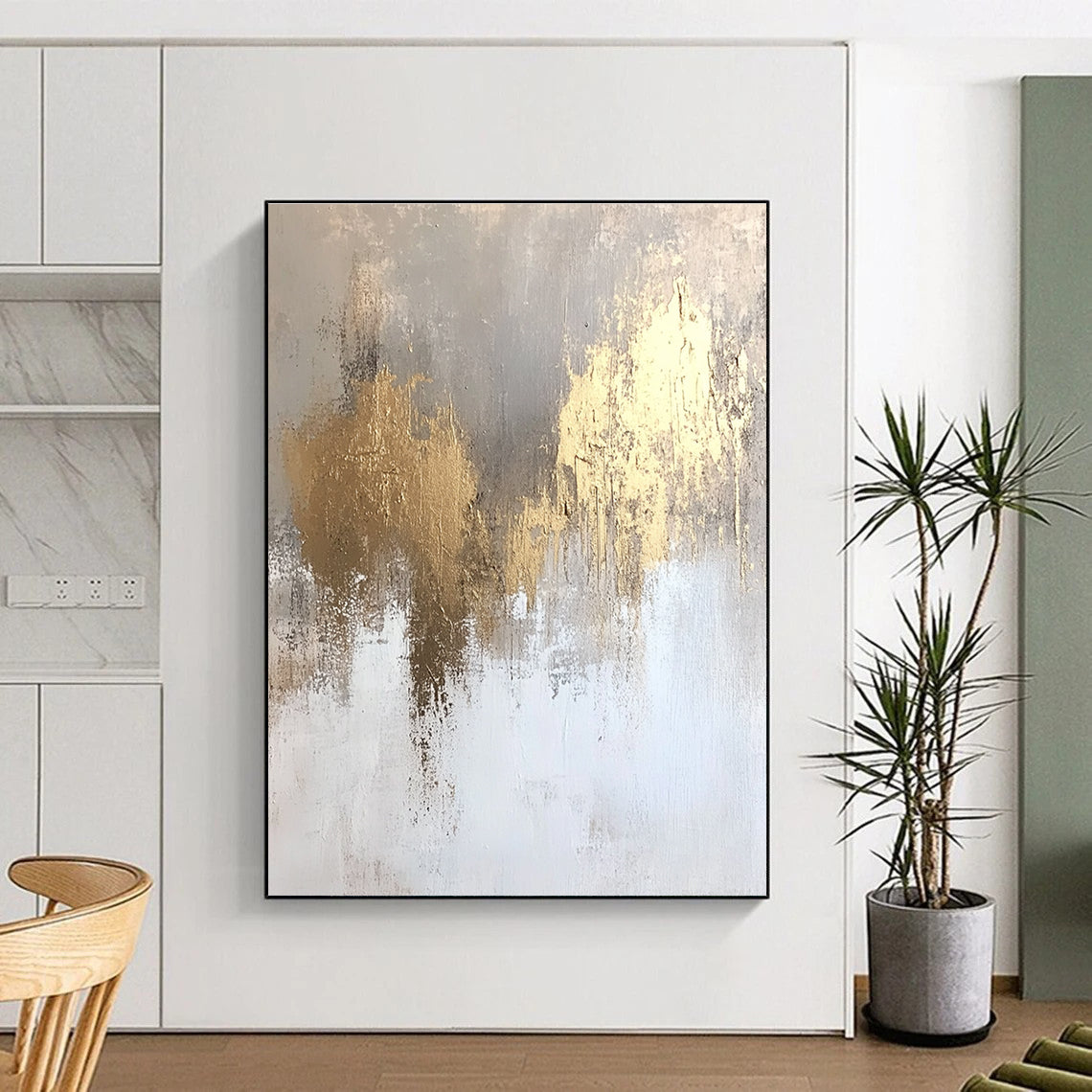 Gold Patch Abstract Painting for Minimalist - Inspired Dining Rooms GAB0996