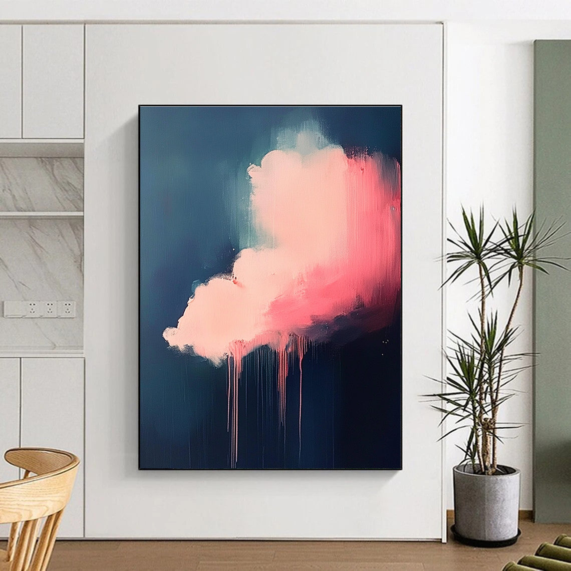 Pink Dripping Cloud Abstract Painting for Bohemian - Styled Living Rooms GAB1104