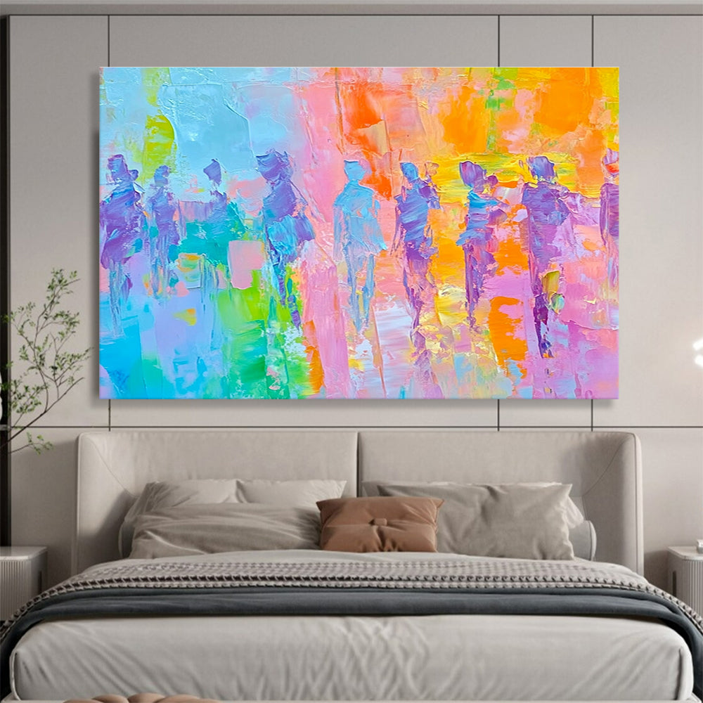 Colorful Figure Procession with Vibrant Palette Abstract Painting ABS318